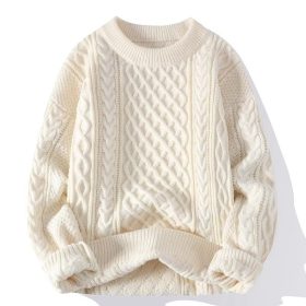 Soft and cozy men's sweater autumn and winter trendy brand twisted knit sweater round neck warm inner layer loose knitwear for teenagers and men - apricot - Image 1