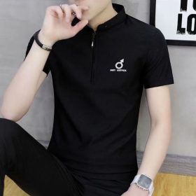 Men's short-sleeved T-shirt summer polo shirt stylish stand-up collar trendy youth - 8002 Black