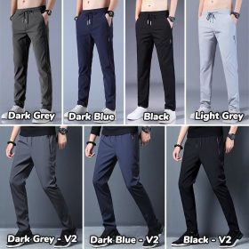 Men Long Pants Sport Pants Trousers - Dark Blue (with Zip) - Image 2