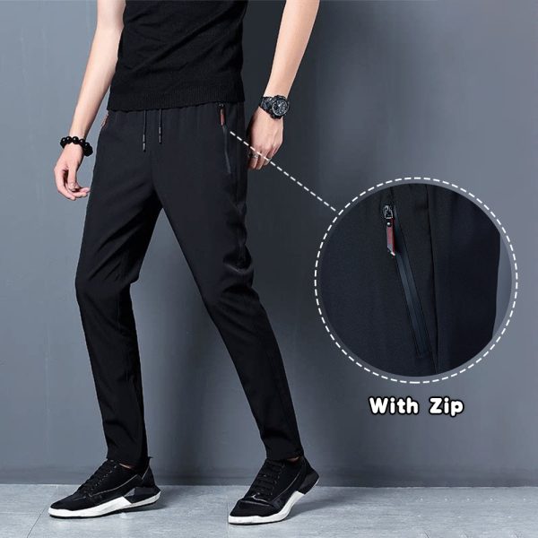 Men Long Pants Sport Pants Trousers - Black (with Zip)