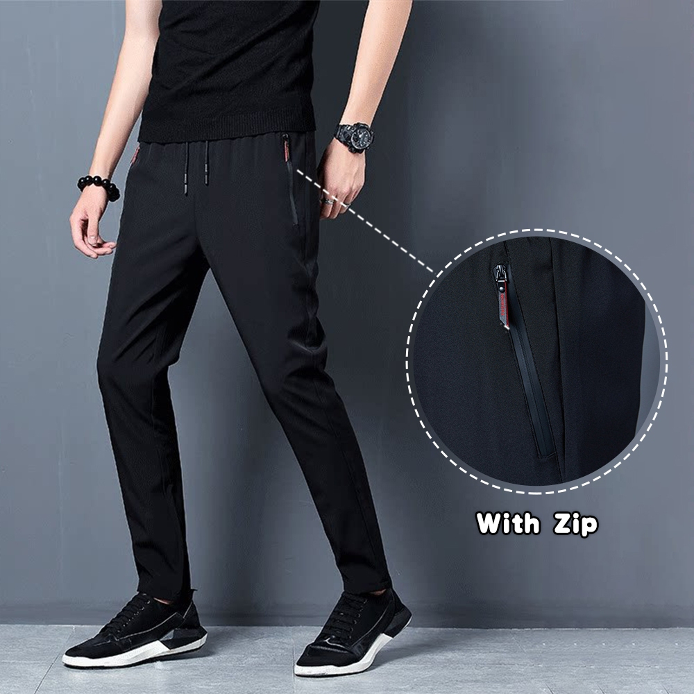 Men Long Pants Sport Pants Trousers - Black (with Zip) - Image 1