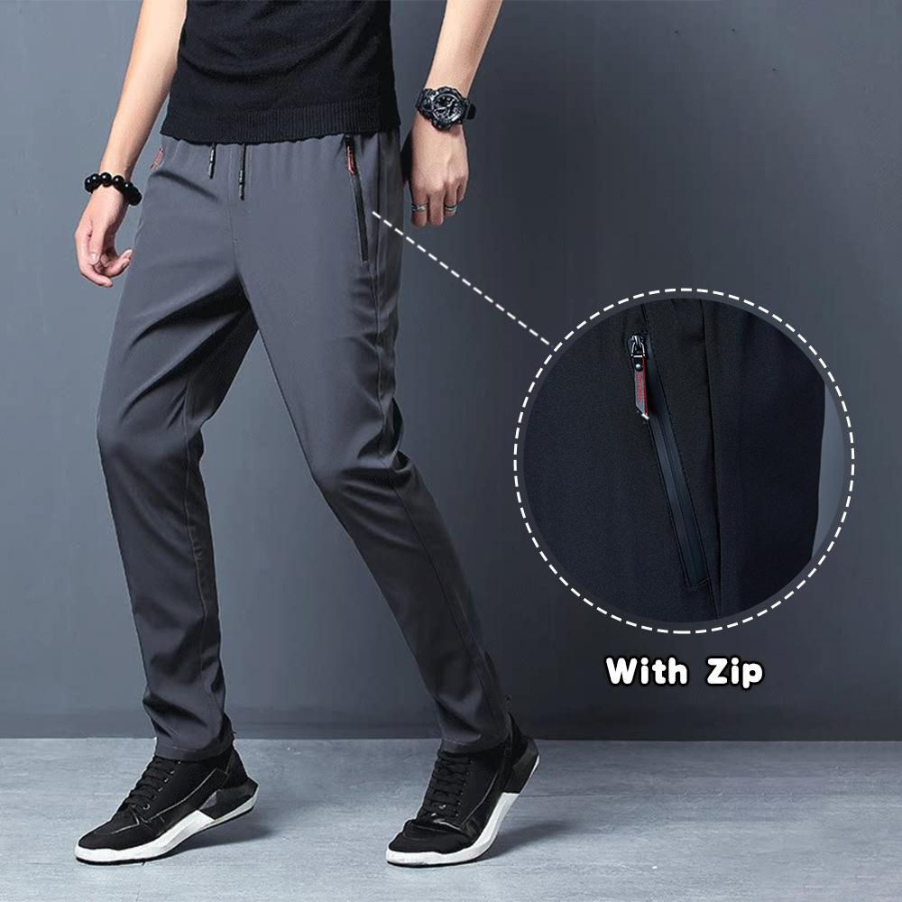 Men Long Pants Sport Pants Trousers - Dark Grey (with Zip) - Image 1