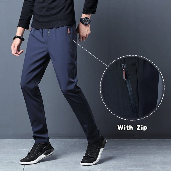 Men Long Pants Sport Pants Trousers - Dark Blue (with Zip)