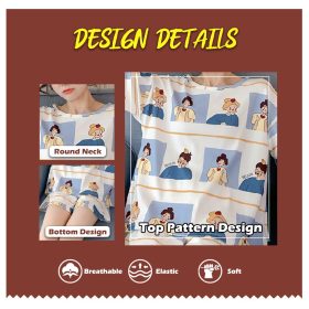 Women's Cute Short Sleeve Sleepwear Pajamas Set - 09 - Image 7