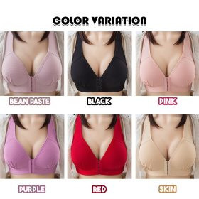 Women's Push Up Bra Large Size Button Front Design Cotton Wireless - Red - Image 8