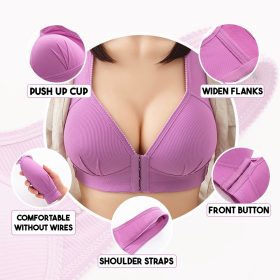 Women's Push Up Bra Large Size Button Front Design Cotton Wireless - Red - Image 6