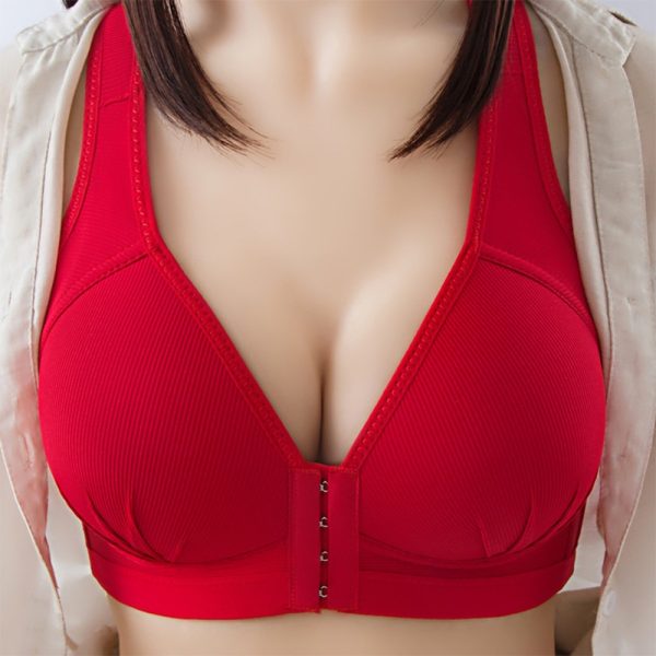 Women's Push Up Bra Large Size Button Front Design Cotton Wireless - Red