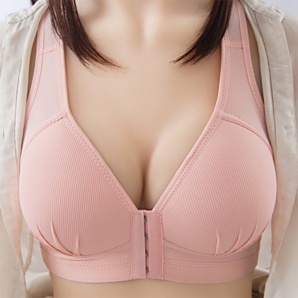 Women's Push Up Bra Large Size Button Front Design Cotton Wireless - Pink