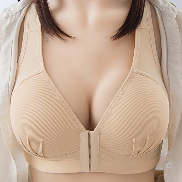 Women's Push Up Bra Large Size Button Front Design Cotton Wireless - Skin