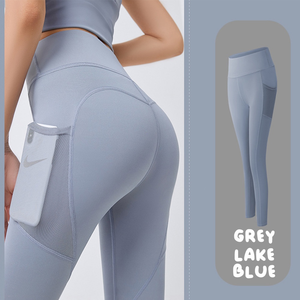 Women Yoga Pants Legging Women Sports Fitness Peach Tight Waist Hip Abdomen Stretchable Running Pants - Grey Lake Blue - Image 1