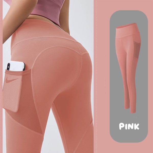 Women Yoga Pants Legging Women Sports Fitness Peach Tight Waist Hip Abdomen Stretchable Running Pants - Pink
