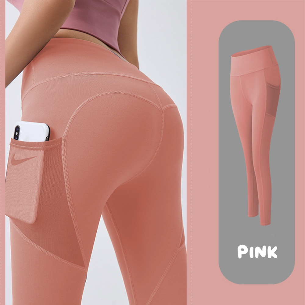 Women Yoga Pants Legging Women Sports Fitness Peach Tight Waist Hip Abdomen Stretchable Running Pants - Pink - Image 1