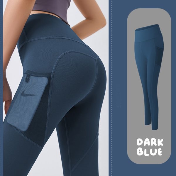 Women Yoga Pants Legging Women Sports Fitness Peach Tight Waist Hip Abdomen Stretchable Running Pants - Dark Blue