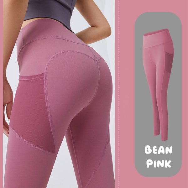 Women Yoga Pants Legging Women Sports Fitness Peach Tight Waist Hip Abdomen Stretchable Running Pants - Bean Pink