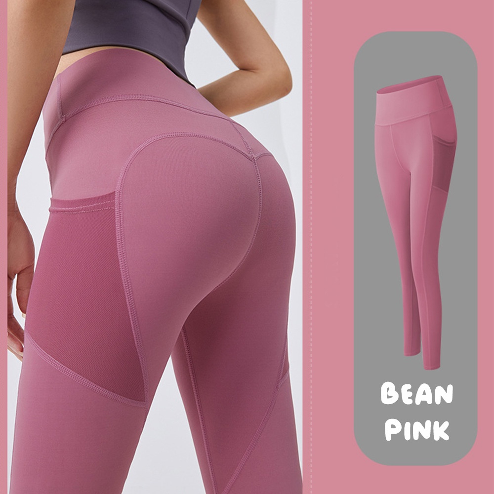 Women Yoga Pants Legging Women Sports Fitness Peach Tight Waist Hip Abdomen Stretchable Running Pants - Bean Pink - Image 1