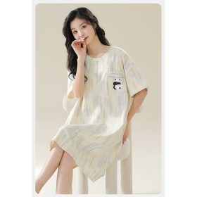 Women Short Sleeve Loose Nightdress Plus Size Bra Pad Cute Mid-Length Night Dress Sleepwear - Painting Bear - Image 1