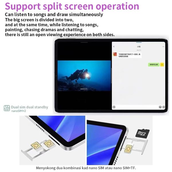 Tablet Galaxy Tab M9pro Slim Eye Protection Screen Tablet PC 10.8 Inch 16GB+1024GB Smart Android Tablet Mugla Support SIM Card Learning - Deep Purple