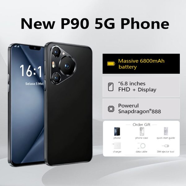 P90 6.8 Inch 5G Android Gaming Phone Support Inserted Dual SIM 12GB 512GB Battery 6800mAh - Blue