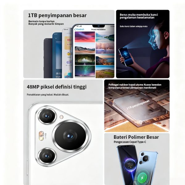 P90 6.8 Inch 5G Android Gaming Phone Support Inserted Dual SIM 12GB 512GB Battery 6800mAh - Blue