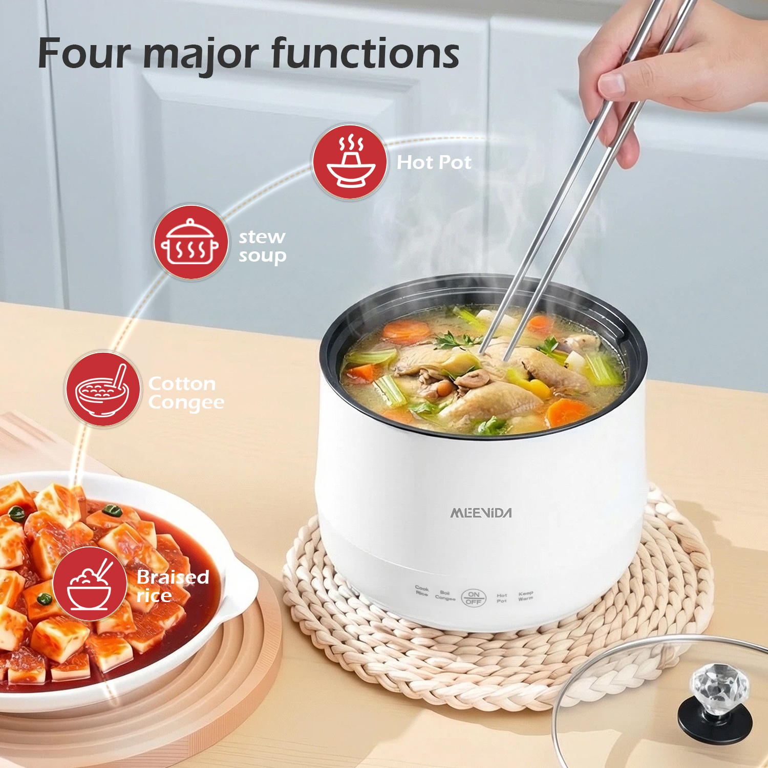 MEEVIDA 1.8L Smart Rice Cooker Non Stick Electric Cooker Pan Touch Screen With Ceramic Inner Pot - White - Image 5