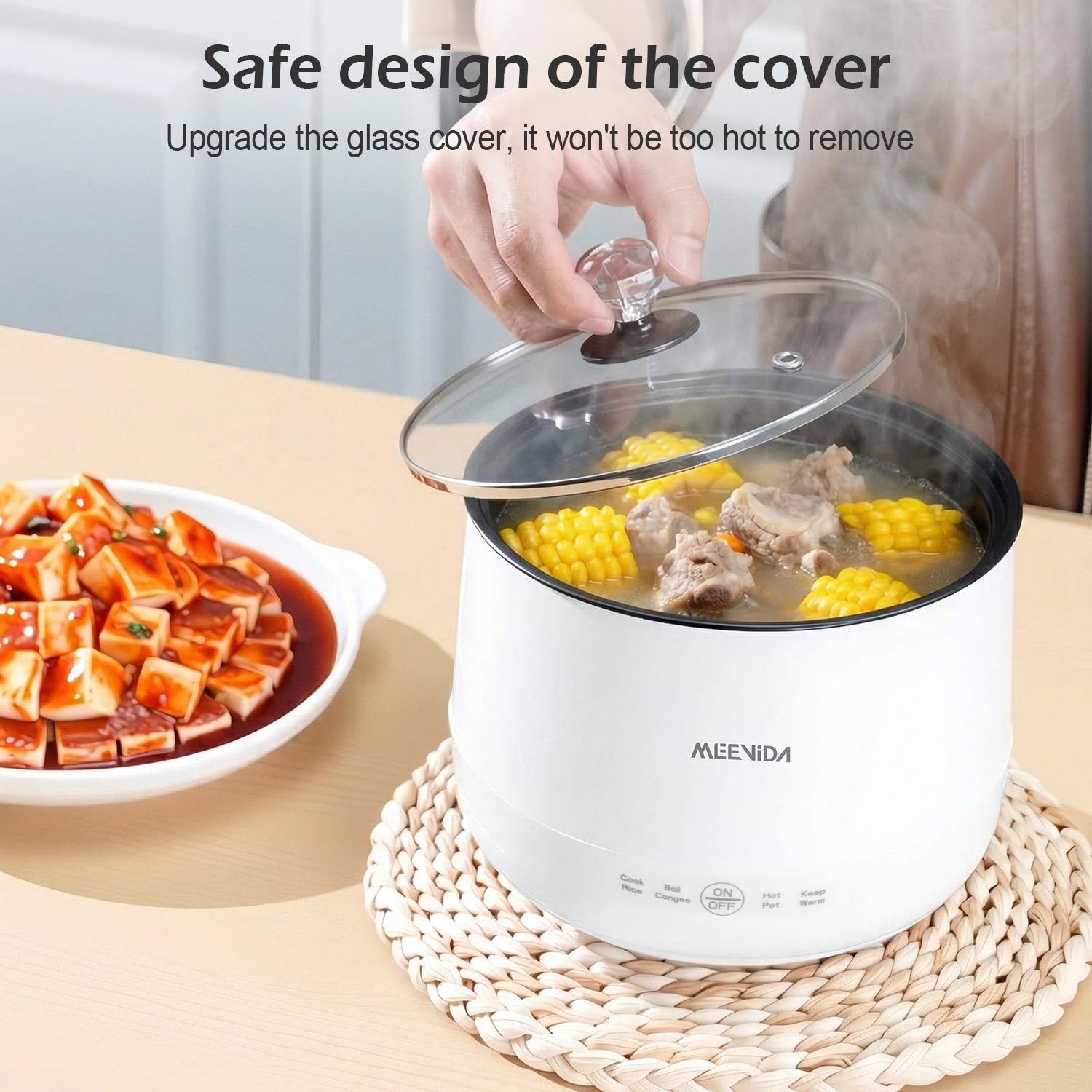 MEEVIDA 1.8L Smart Rice Cooker Non Stick Electric Cooker Pan Touch Screen With Ceramic Inner Pot - White - Image 4