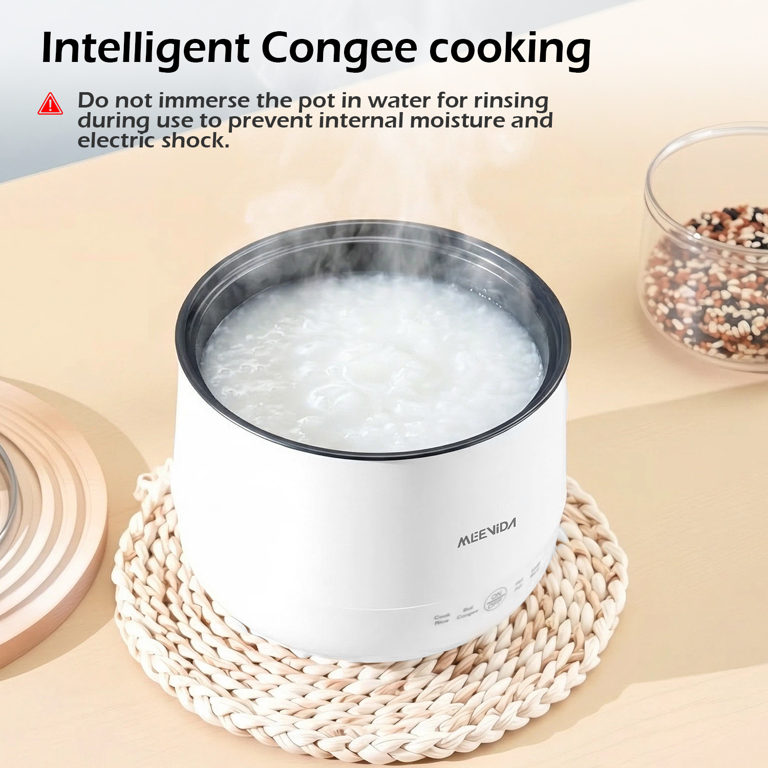 MEEVIDA 1.8L Smart Rice Cooker Non Stick Electric Cooker Pan Touch Screen With Ceramic Inner Pot - White - Image 3