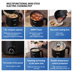 MEEVIDA 1.8L Electric Cooker Pot With Steamer Non Stick Pan Touch Multifunctional Smart Rice Cooker - Black - Image 16