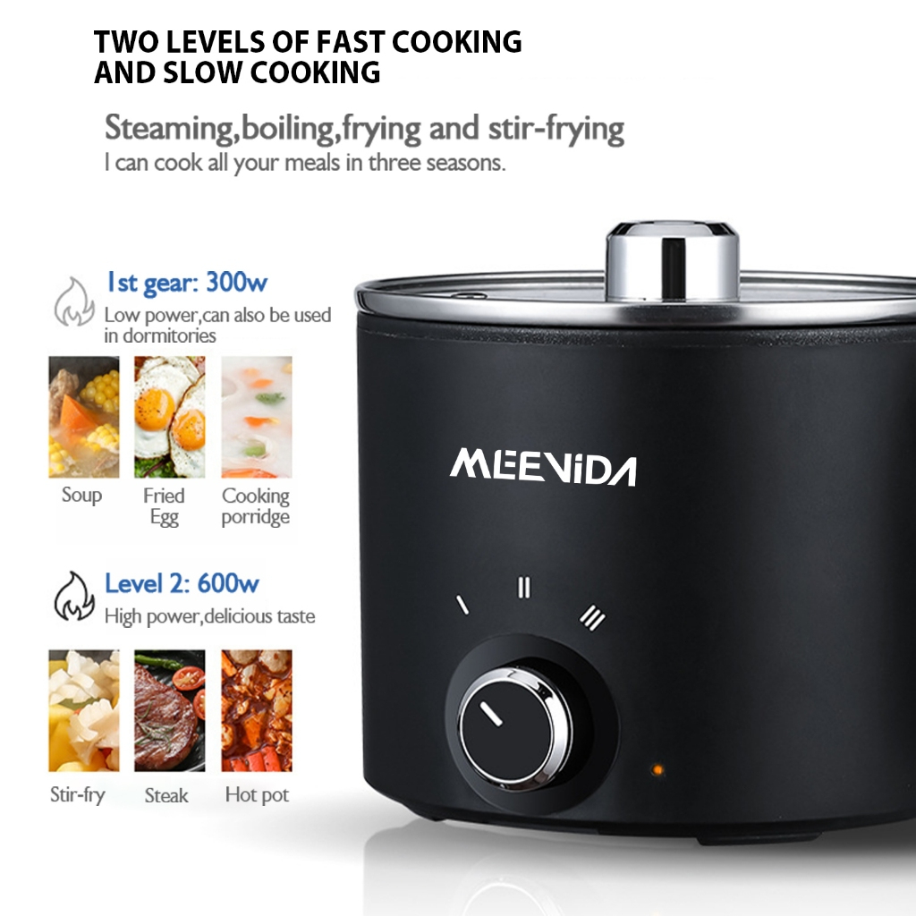 MEEVIDA 1.8L Electric Cooker Pot With Steamer Non Stick Pan Touch Multifunctional Smart Rice Cooker - Black - Image 4