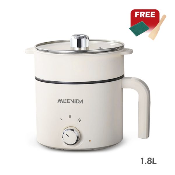 MEEVIDA 1.8L Electric Cooker Pot With Steamer Non Stick Pan Touch Multifunctional Smart Rice Cooker - White