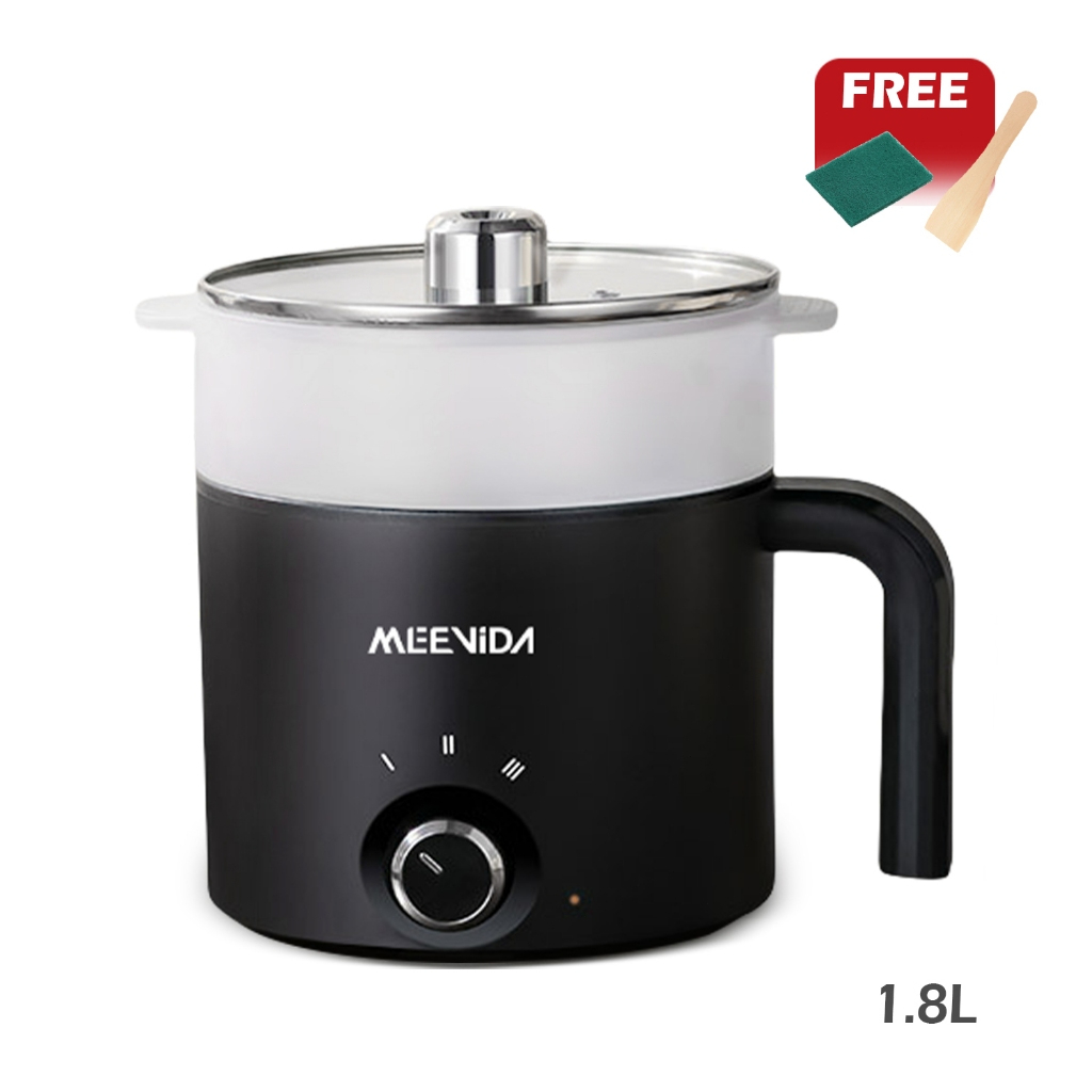 MEEVIDA 1.8L Electric Cooker Pot With Steamer Non Stick Pan Touch Multifunctional Smart Rice Cooker - Black - Image 1