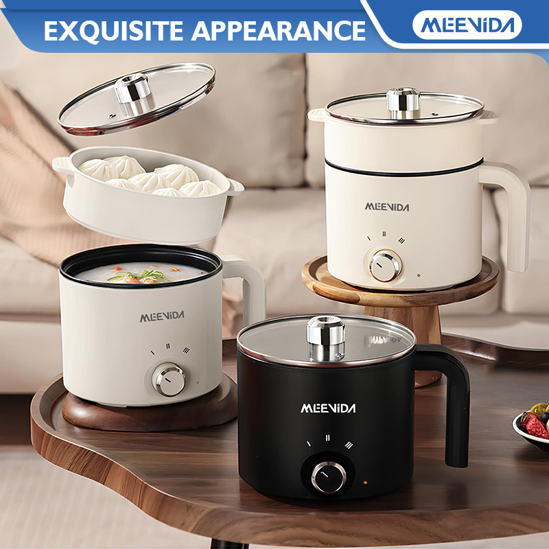MEEVIDA 1.8L Electric Cooker Pot With Steamer Non Stick Pan Touch Multifunctional Smart Rice Cooker - Black - Image 3