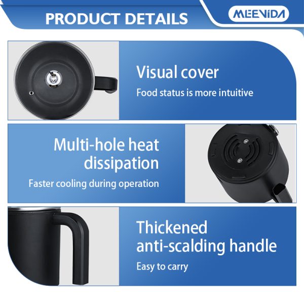 MEEVIDA 1.8L Electric Cooker Pot With Steamer Non Stick Pan Touch Multifunctional Smart Rice Cooker - Black