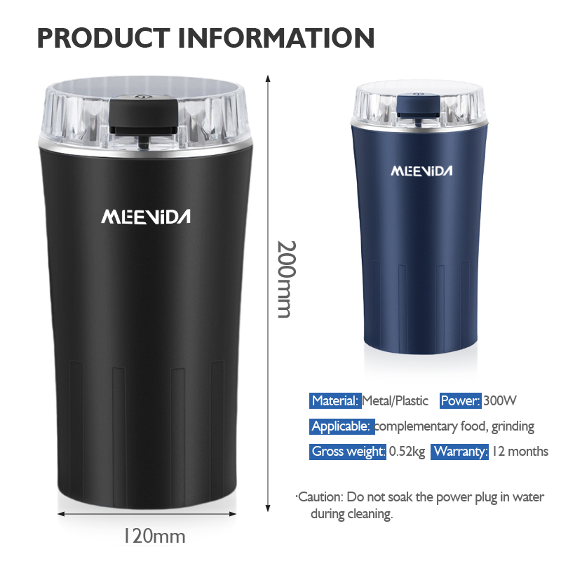 MEEVIDA 250ML Electric Grinder 304 Stainless Steel Large Capacity Coffee Bean Grinder Powder Grinding Machine - Black - Image 2