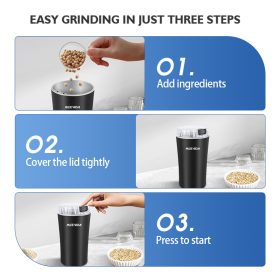 MEEVIDA 250ML Electric Grinder 304 Stainless Steel Large Capacity Coffee Bean Grinder Powder Grinding Machine - Black - Image 11