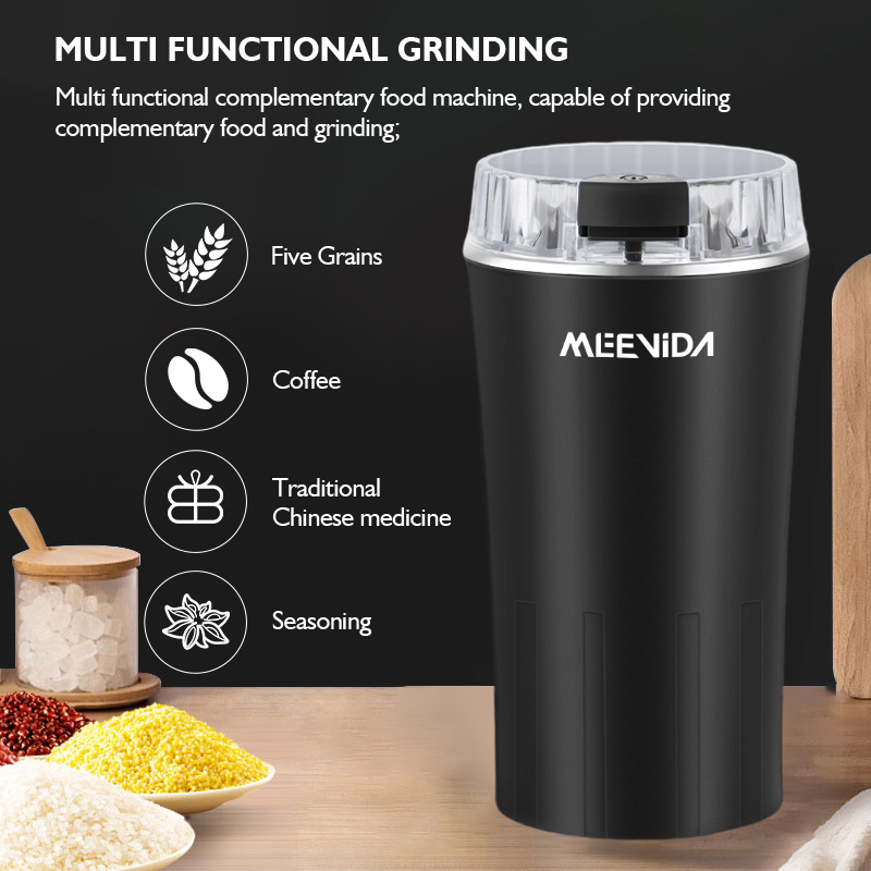 MEEVIDA 250ML Electric Grinder 304 Stainless Steel Large Capacity Coffee Bean Grinder Powder Grinding Machine - Black - Image 7
