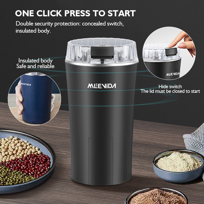 MEEVIDA 250ML Electric Grinder 304 Stainless Steel Large Capacity Coffee Bean Grinder Powder Grinding Machine - Black - Image 8