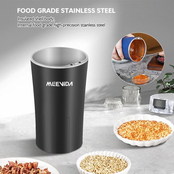 MEEVIDA 250ML Electric Grinder 304 Stainless Steel Large Capacity Coffee Bean Grinder Powder Grinding Machine - Black