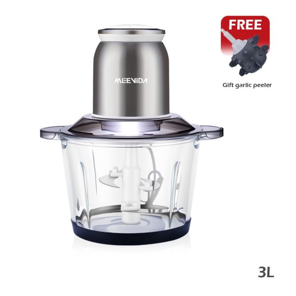 MEEVIDA 3L Electric Meat Grinder Garlic Peeling Machine Chopper Blender 304 Stainless Steel Blade