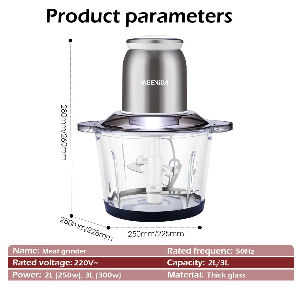 MEEVIDA 3L Electric Meat Grinder Garlic Peeling Machine Chopper Blender 304 Stainless Steel Blade