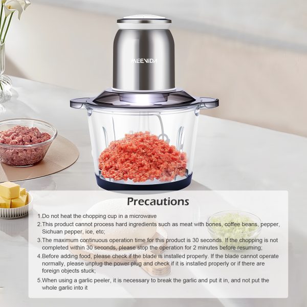 MEEVIDA 3L Electric Meat Grinder Garlic Peeling Machine Chopper Blender 304 Stainless Steel Blade
