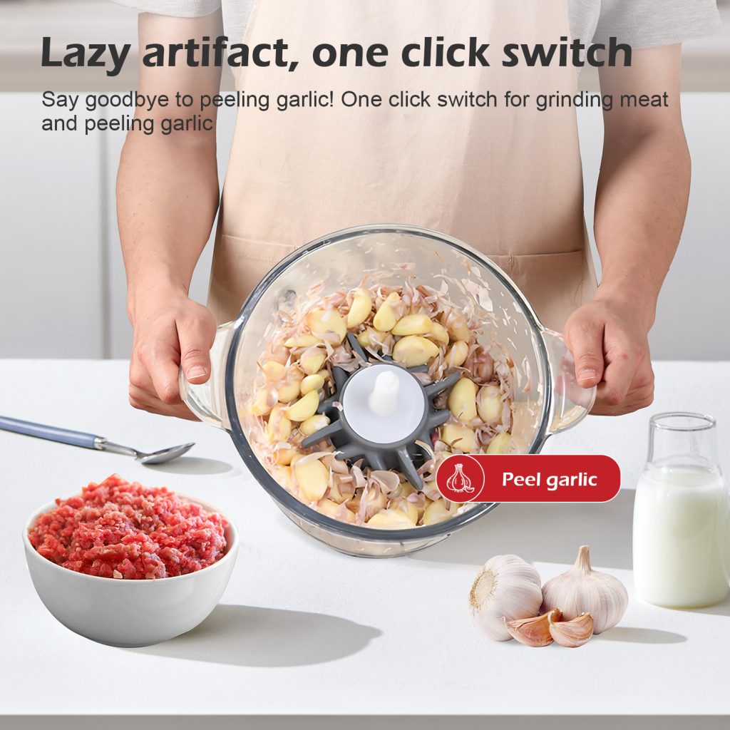 MEEVIDA 3L Electric Meat Grinder Garlic Peeling Machine Chopper Blender 304 Stainless Steel Blade