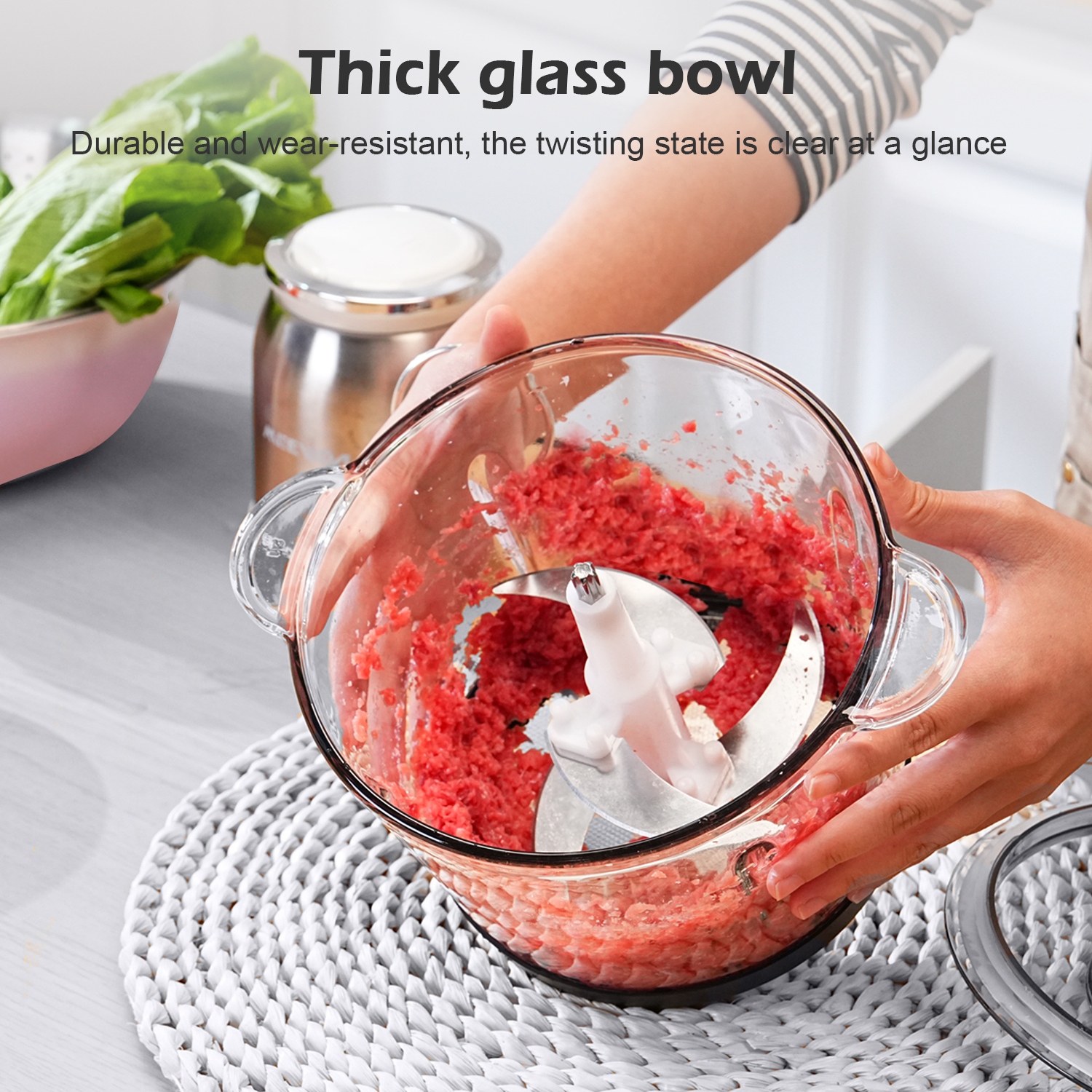 MEEVIDA 3L Electric Meat Grinder Garlic Peeling Machine Chopper Blender 304 Stainless Steel Blade - Image 4