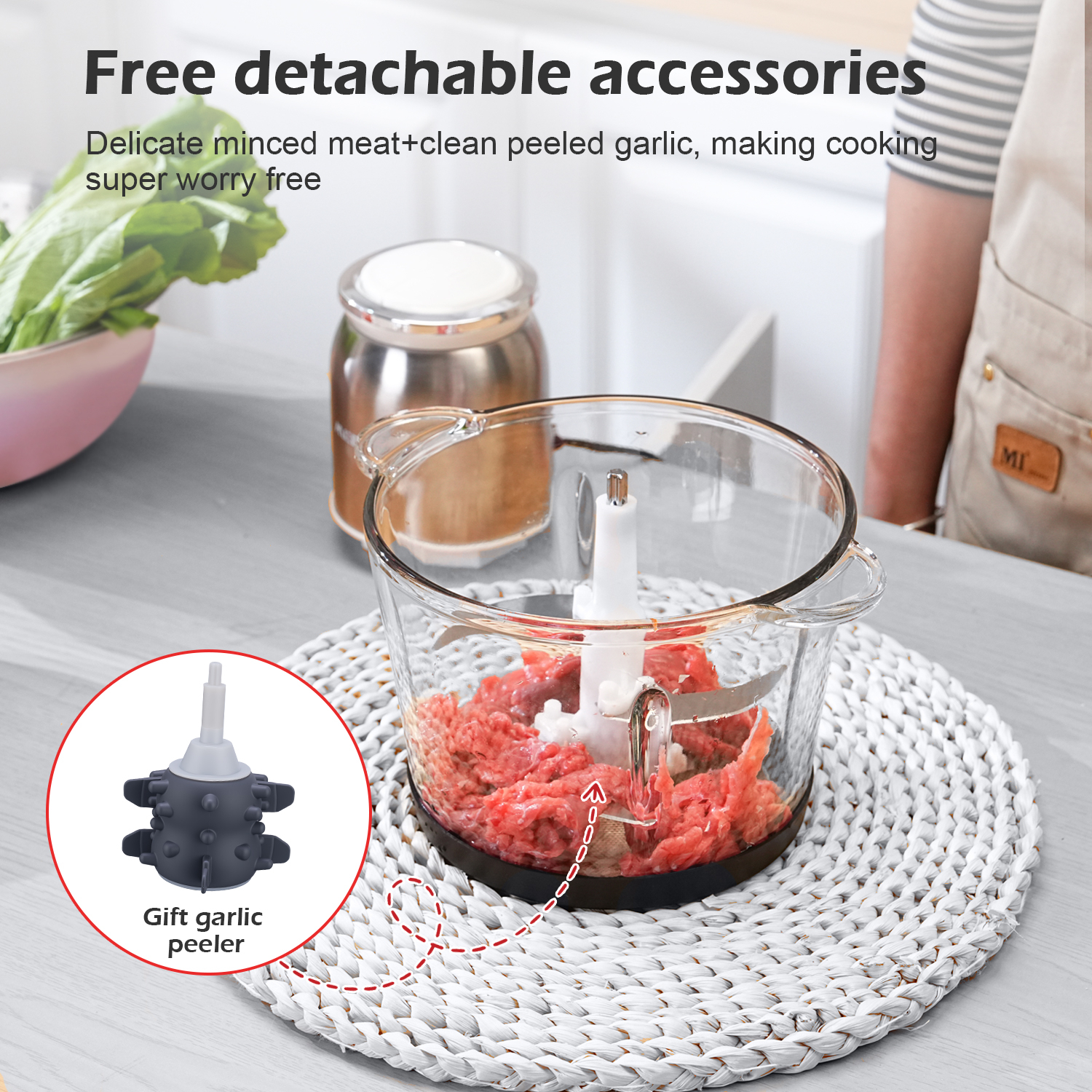 MEEVIDA 3L Electric Meat Grinder Garlic Peeling Machine Chopper Blender 304 Stainless Steel Blade - Image 2