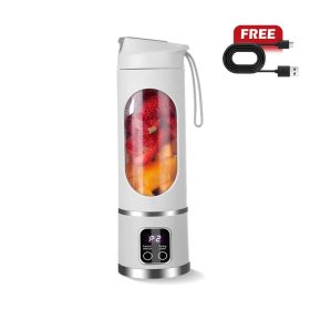 MEEVIDA 500ML Portable Juice Cup Juicer Blender 12 Blades Juice Mixer USB LCD Display Fruit Heavy Duty Juice Maker - White - Image 1