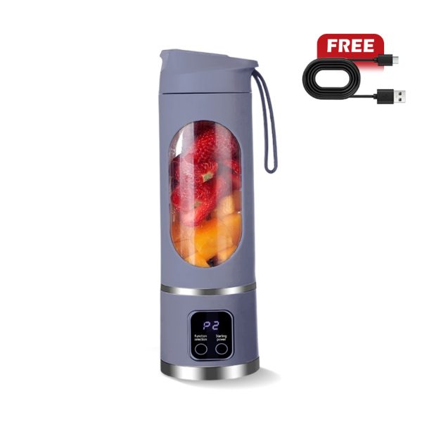 MEEVIDA 500ML Portable Juice Cup Juicer Blender 12 Blades Juice Mixer USB LCD Display Fruit Heavy Duty Juice Maker - Purple