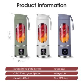 MEEVIDA 500ML Portable Juice Cup Juicer Blender 12 Blades Juice Mixer USB LCD Display Fruit Heavy Duty Juice Maker - Purple - Image 2