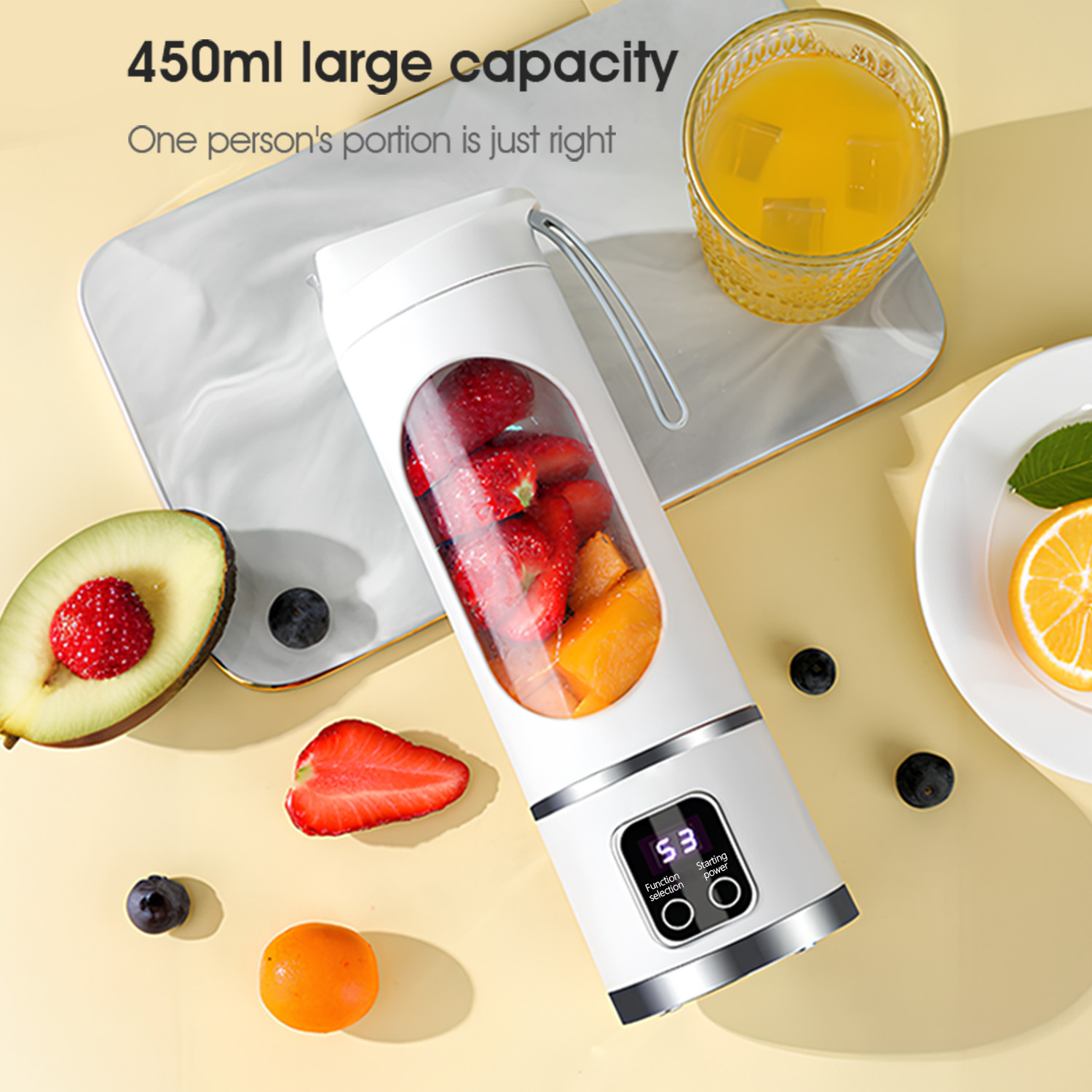 MEEVIDA 500ML Portable Juice Cup Juicer Blender 12 Blades Juice Mixer USB LCD Display Fruit Heavy Duty Juice Maker - Purple - Image 11
