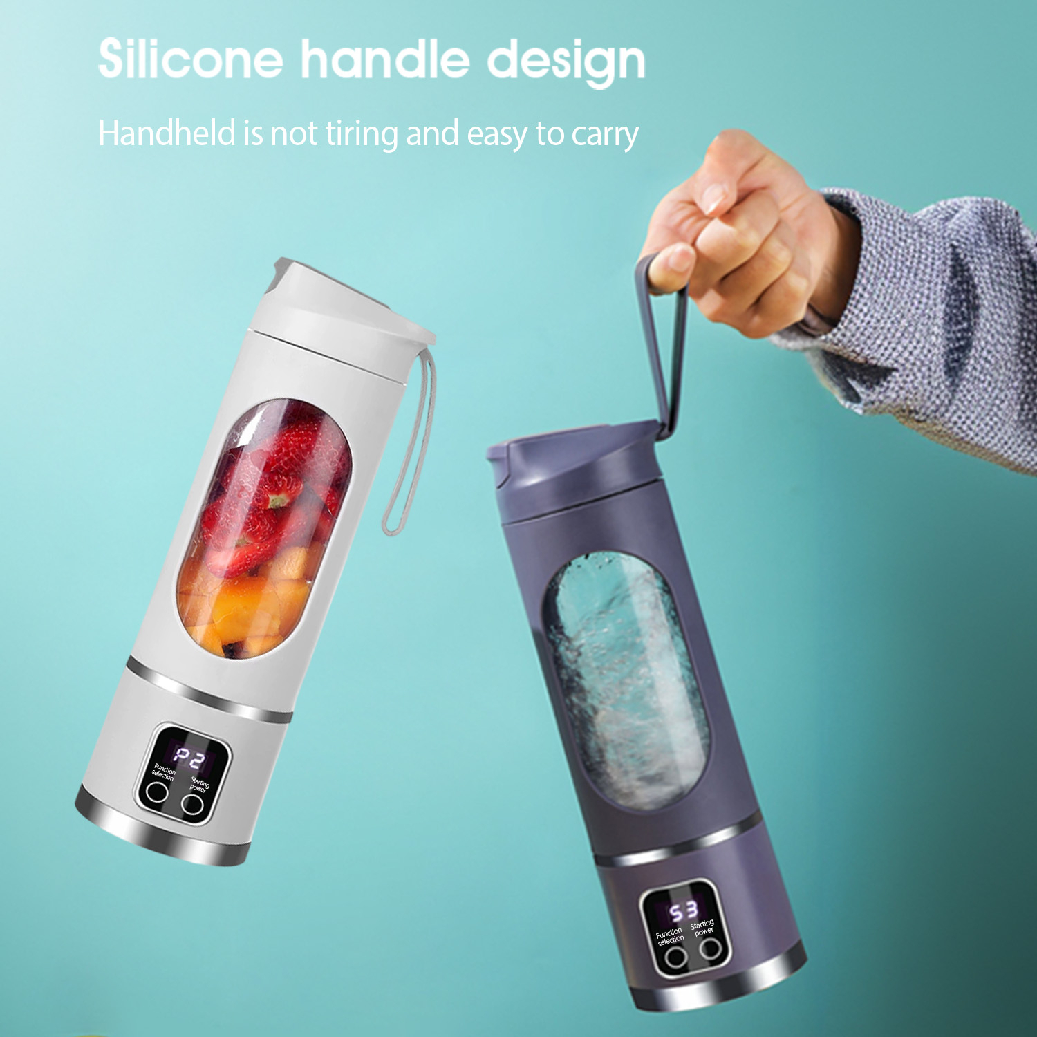 MEEVIDA 500ML Portable Juice Cup Juicer Blender 12 Blades Juice Mixer USB LCD Display Fruit Heavy Duty Juice Maker - Purple - Image 7