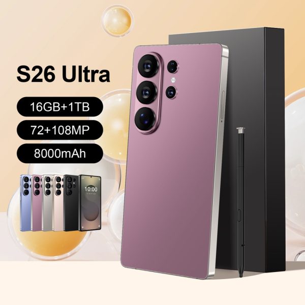 Brand New Global Version Smartphone S26 Ultra 7.3 inch Big Screen 5G Full Netcom Handphone Android15.0 - Rose Gold
