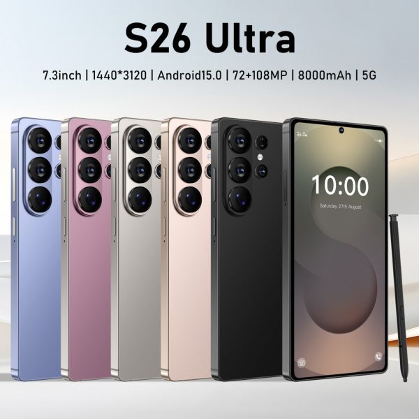 Brand New Global Version Smartphone S26 Ultra 7.3 inch Big Screen 5G Full Netcom Handphone Android15.0 - Rose Gold